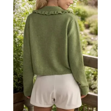 MISSACTIVER Ruffle Collar Cropped Cardigan for Women