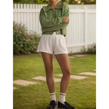 MISSACTIVER Ruffle Collar Cropped Cardigan for Women