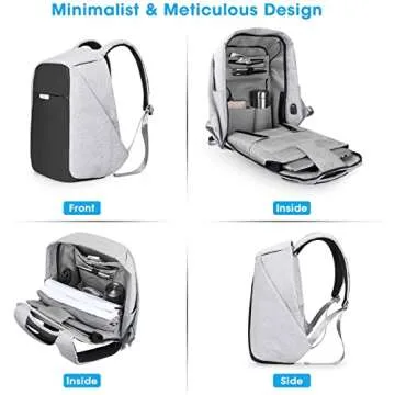 oscaurt Anti Theft Backpack 15.6 Inch Laptop Travel Backpack with Hidden Zipper and USB Charging Port Waterproof Business Computer Bag for Men & Women