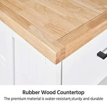 Yaheetech Rolling Kitchen Island Cart with 3 Drawers, Kitchen Storage Cabinet on Wheels with Open Shelves and Inner Adjustable Shelves for Dining Room/Living Room, Thicker Rubberwood Top, White