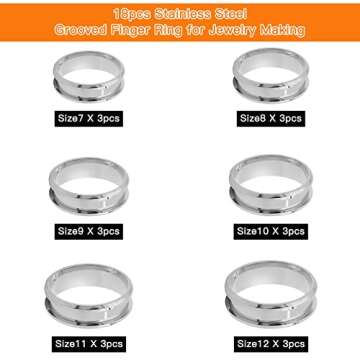Oubaka 18pcs Stainless Steel Grooved Finger Ring for Jewelry Making,7/8/9/10/11/12 Ring Core Blanks ...
