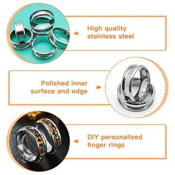 Oubaka 18pcs Stainless Steel Grooved Finger Ring for Jewelry Making,7/8/9/10/11/12 Ring Core Blanks 8mm Wide Round Grooved Inlay Ring for Men Women DIY Crafts(Silver)
