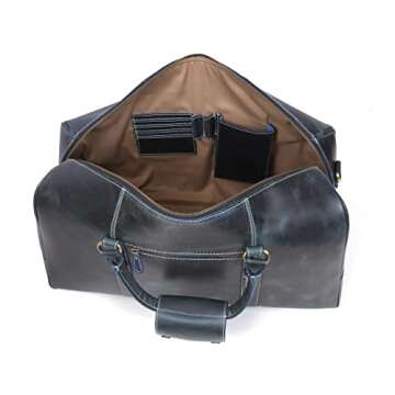 Leather Travel Duffel Bag | Gym Sports Bag Airplane Luggage Carry-On Bag | Gift for Father's Day By Aaron Leather Goods (Blue) 20 x 11 x 9 Inch