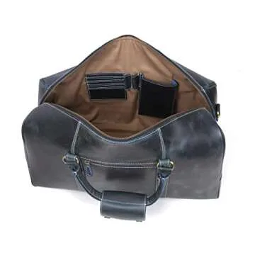 Leather Travel Duffel Bag | Gym Sports Bag Airplane Luggage Carry-On Bag | Gift for Father's Day By Aaron Leather Goods (Blue) 20 x 11 x 9 Inch