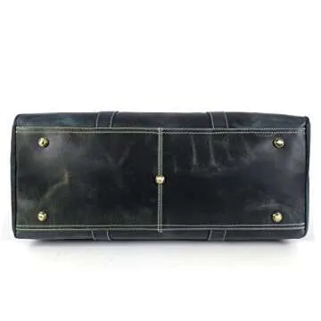 Leather Travel Duffel Bag | Gym Sports Bag Airplane Luggage Carry-On Bag | Gift for Father's Day By Aaron Leather Goods (Blue) 20 x 11 x 9 Inch