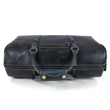 Leather Travel Duffel Bag | Gym Sports Bag Airplane Luggage Carry-On Bag | Gift for Father's Day By Aaron Leather Goods (Blue) 20 x 11 x 9 Inch