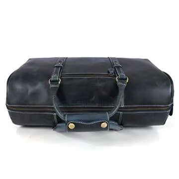 Leather Travel Duffel Bag | Gym Sports Bag Airplane Luggage Carry-On Bag | Gift for Father's Day By Aaron Leather Goods (Blue) 20 x 11 x 9 Inch
