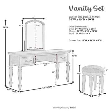 Bobkona Metro Vanity with Stool for Stylish Organization