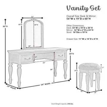 Bobkona Metro Vanity with Stool for Stylish Organization