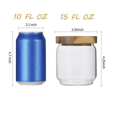 Homtop Glass Storage Containers Set of 4, 15 FL OZ High Borosilicate Glass Jars Kitchen Food Canisters with Acacia Wood Lids for Coffee Beans/Sugar/Tea/Nuts