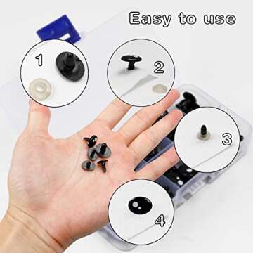 200Pcs Plastic Safety Eyes, 5 Size Craft Eyes Black Stuffed Crochet Eyes with Washers for Crochet Cr...