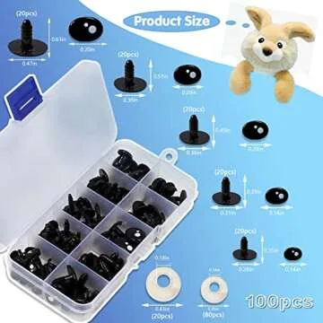 200Pcs Plastic Safety Eyes, 5 Size Craft Eyes Black Stuffed Crochet Eyes with Washers for Crochet Craft, Puppet, Plush Animal Making and Teddy Bear