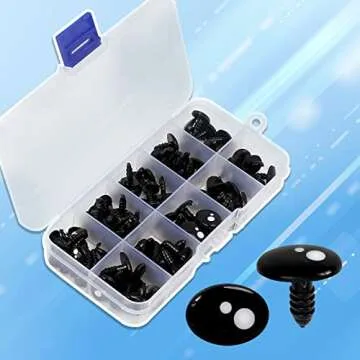 200Pcs Plastic Safety Eyes, 5 Size Craft Eyes Black Stuffed Crochet Eyes with Washers for Crochet Craft, Puppet, Plush Animal Making and Teddy Bear