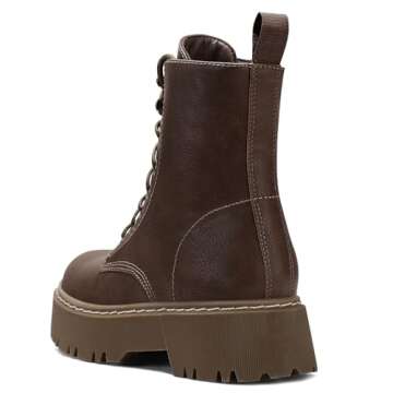 SEEKAVAN Women's Combat Ankle Boots Lace up Platform Lug Sole Chunky Low Heel Booties with Side Zipper