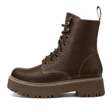 SEEKAVAN Women's Combat Ankle Boots Lace up Platform Lug Sole Chunky Low Heel Booties with Side Zipper