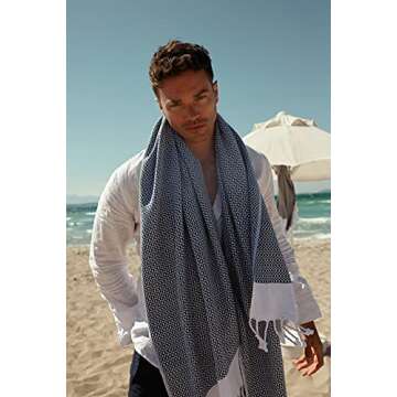 SMYRNA TURKISH COTTON Original Series Turkish Beach Towel Oversized, 37x71 in, Extra Large Quick Dry...
