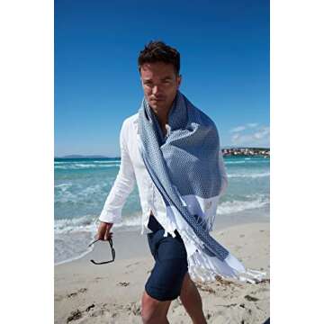 SMYRNA TURKISH COTTON Original Series Turkish Beach Towel Oversized, 37x71 in, Extra Large Quick Dry Sand Free Beach Blanket, Lightweight Cotton Pool, Spa, Travel, Gym, Adult Bath Towel, Grizzled Blue