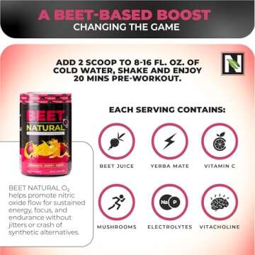 Nutrology Beet Natural O2, Pre Workout Powder, Energy, Endurance & Nitric Oxide Booster with Beet Powder, Yerba Mate, Adaptogens & Electrolytes, Vegan Pre Workout, Passion Fruit Flavor, 30 Servings