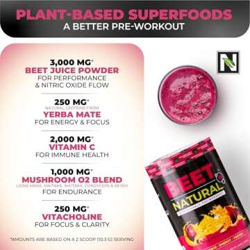 Nutrology Beet Natural O2, Pre Workout Powder, Energy, Endurance & Nitric Oxide Booster with Beet Powder, Yerba Mate, Adaptogens & Electrolytes, Vegan Pre Workout, Passion Fruit Flavor, 30 Servings