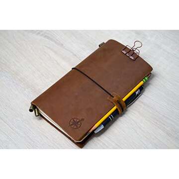 Leather Travelers Notebook Bonus Pack - 8.5x4.5" - Wanderings® Refillable Travel Journal - Hand-Crafted Genuine Leather Journal with Added Leather Conditioner and Accessories - Blank Inserts