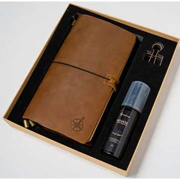 Leather Travelers Notebook Bonus Pack - 8.5x4.5" - Wanderings® Refillable Travel Journal - Hand-Crafted Genuine Leather Journal with Added Leather Conditioner and Accessories - Blank Inserts