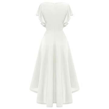 DRESSTELLS Formal Dresses for Women Wedding Guest, White Modest Prom Church Dress, High Low Cocktail Party Evening Dress, Fit Flare Holiday Midi Dress 2024 White M