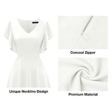 DRESSTELLS Formal Dresses for Women Wedding Guest, White Modest Prom Church Dress, High Low Cocktail Party Evening Dress, Fit Flare Holiday Midi Dress 2024 White M