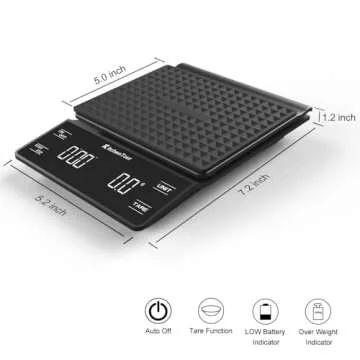 KitchenTour Coffee Scale with Timer 3kg/0.1g High Precision Pour Over Drip Espresso Scale with Back-...
