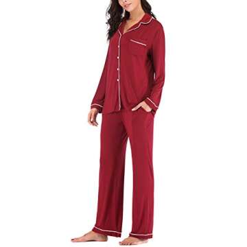 Women's Pajamas Set Long Sleeve Sleepwear Soft PJS Red S