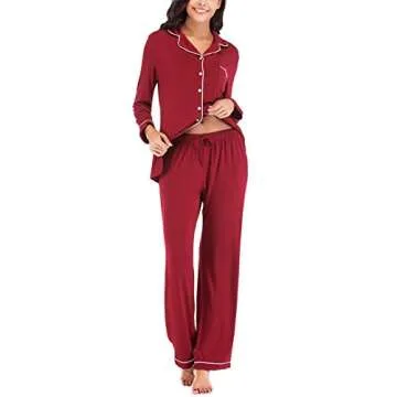 Women's Pajamas Set Long Sleeve Sleepwear Soft PJS Red S
