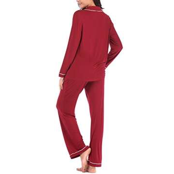 Women's Pajamas Set Long Sleeve Sleepwear Soft PJS Red S