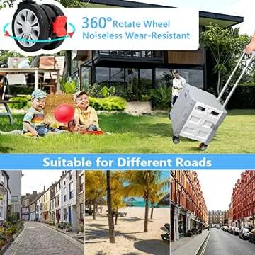 Foldable Shopping Utility Cart Portable Rolling Crate Handcart with 360°Rotate Wheel,Hidden Lid,Telescoping Handle Collapsible for Travel Shopping Moving Storage Office Use(White/Gray)