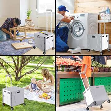 Foldable Shopping Utility Cart Portable Rolling Crate Handcart with 360°Rotate Wheel,Hidden Lid,Telescoping Handle Collapsible for Travel Shopping Moving Storage Office Use(White/Gray)
