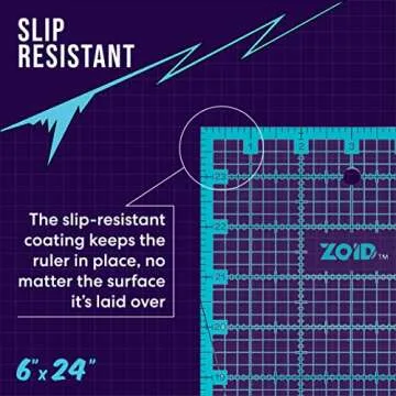 Zoid 6-1/2" X 24" Acrylic Ruler, Reversible Ruler for Measuring, Quilting Ruler, Slip-Resistant Ruler, Clear