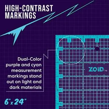 Zoid 6-1/2" X 24" Acrylic Ruler, Reversible Ruler for Measuring, Quilting Ruler, Slip-Resistant Ruler, Clear