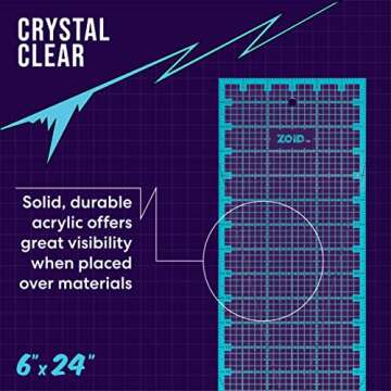 Zoid 6-1/2" X 24" Acrylic Ruler, Reversible Ruler for Measuring, Quilting Ruler, Slip-Resistant Ruler, Clear