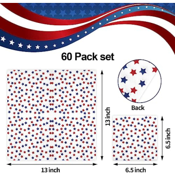 60 Count Colorful Patriotic Cocktail Napkins for Parties