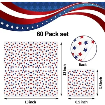 60 Count Colorful Patriotic Cocktail Napkins for Parties