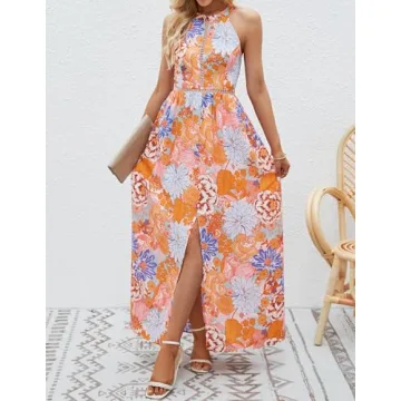 ZESICA 2024 Summer Halter Neck Floral Print Dress