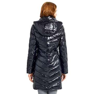 Orolay Women's Quilted Winter Long Down Coat Shiny Hooded Puffer Jacket Caviar S
