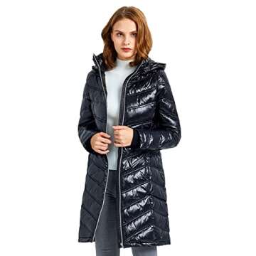 Orolay Women's Quilted Winter Long Down Coat Shiny Hooded Puffer Jacket Caviar S