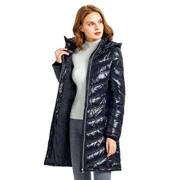 Orolay Women's Quilted Winter Long Down Coat Shiny Hooded Puffer Jacket Caviar S