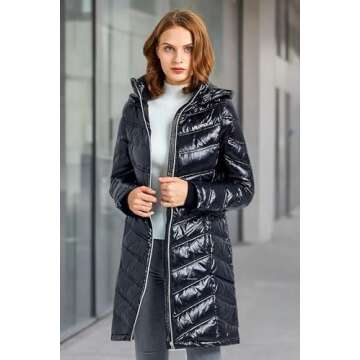 Orolay Women's Quilted Winter Long Down Coat Shiny Hooded Puffer Jacket Caviar S