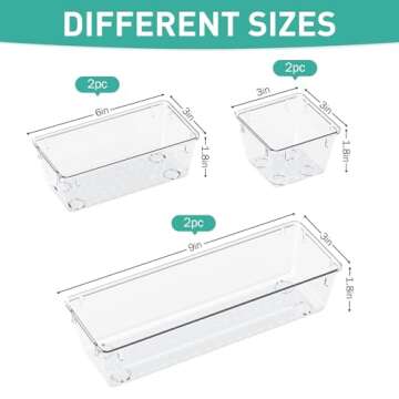 WOWBOX 6 Pack Clear Drawer Organizer Set, Acrylic Drawer Storage Trays, Storage Bins for Makeup, Cos...