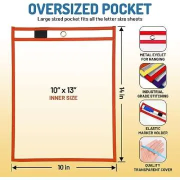 BONBELA Dry Erase Pockets 12 Pack - 10 x 13 Reusable Dry Erase Pocket Sleeves for Work & School Worksheets - Heavy Duty Clear Pocket Sleeves - Quickly Wipe to a Flawless Clean (Multicolor)