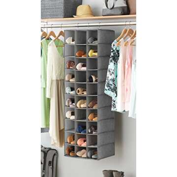 Whitmor Hanging Shoe Shelves Closet Organizer - 30 Section - Crosshatch Gray