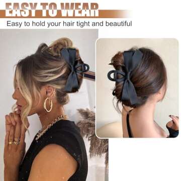 Vodolo Black Bow Hair Claw Clip for Women Girls,3PCS Nonslip Big Bows Hair Claws Barrette for Thick ...