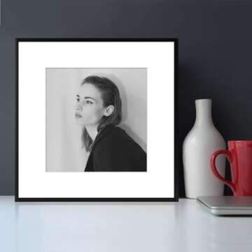 Golden State Art - 12x12 Aluminum Picture Frame - with Mat for 8x8 Photo or Without Mat for 12 x 12 Photo - Real Glass Cover - Simple and Elegant Decor for Wall Mounting - 1 Pack - Black