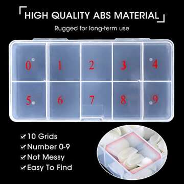 0-9 Sizes Empty Nail Tips Art Tip Storage Organizer Box Case, Clear Plastic Storage Case Container Nail Box with 10 sections For False Nail Tips,Jewelry, Nail Accessories