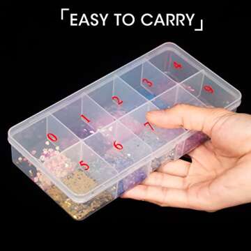 0-9 Sizes Empty Nail Tips Art Tip Storage Organizer Box Case, Clear Plastic Storage Case Container Nail Box with 10 sections For False Nail Tips,Jewelry, Nail Accessories